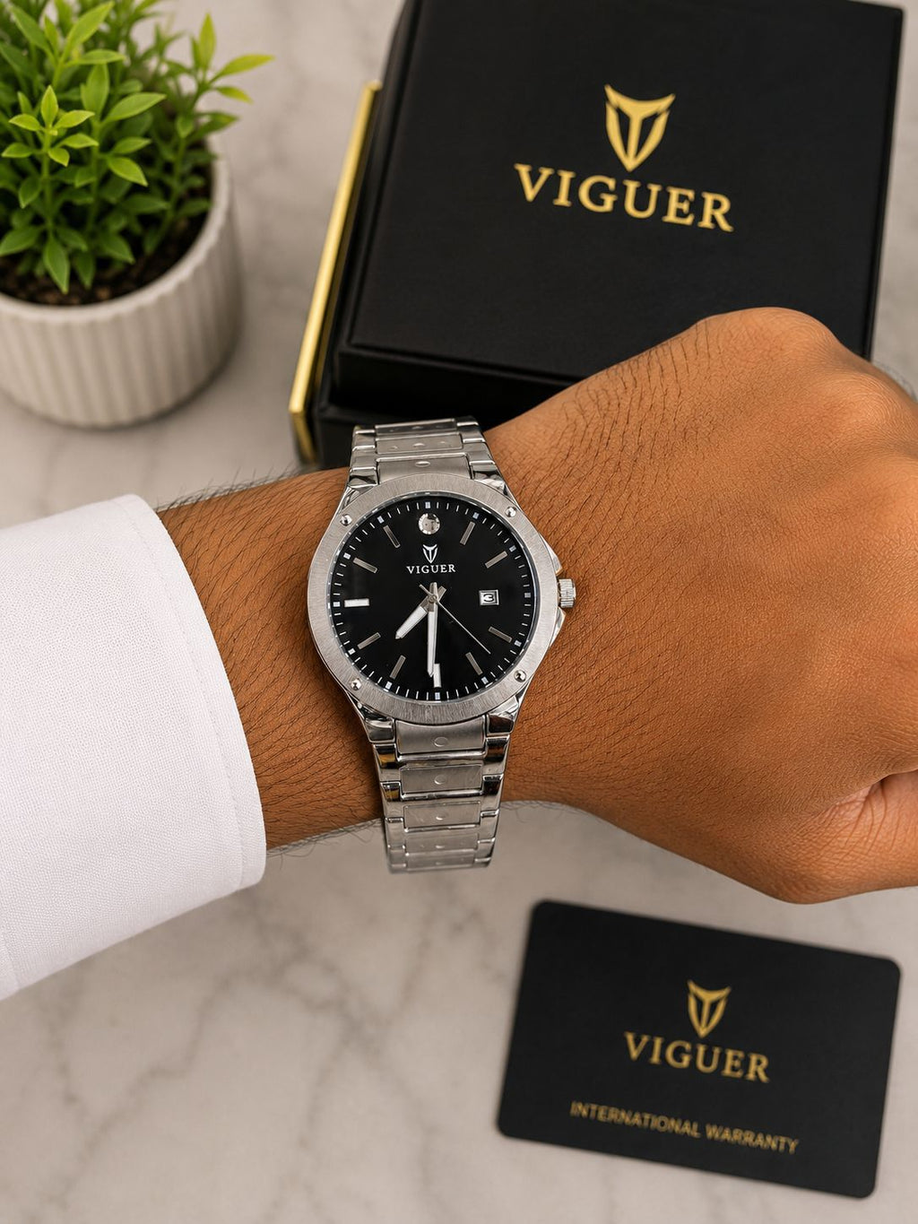 VIGUER 1936M Luxury Men's Watch – Stainless Steel Bracelet, Date Display, 5 Colors | Original with 1 Year Warranty