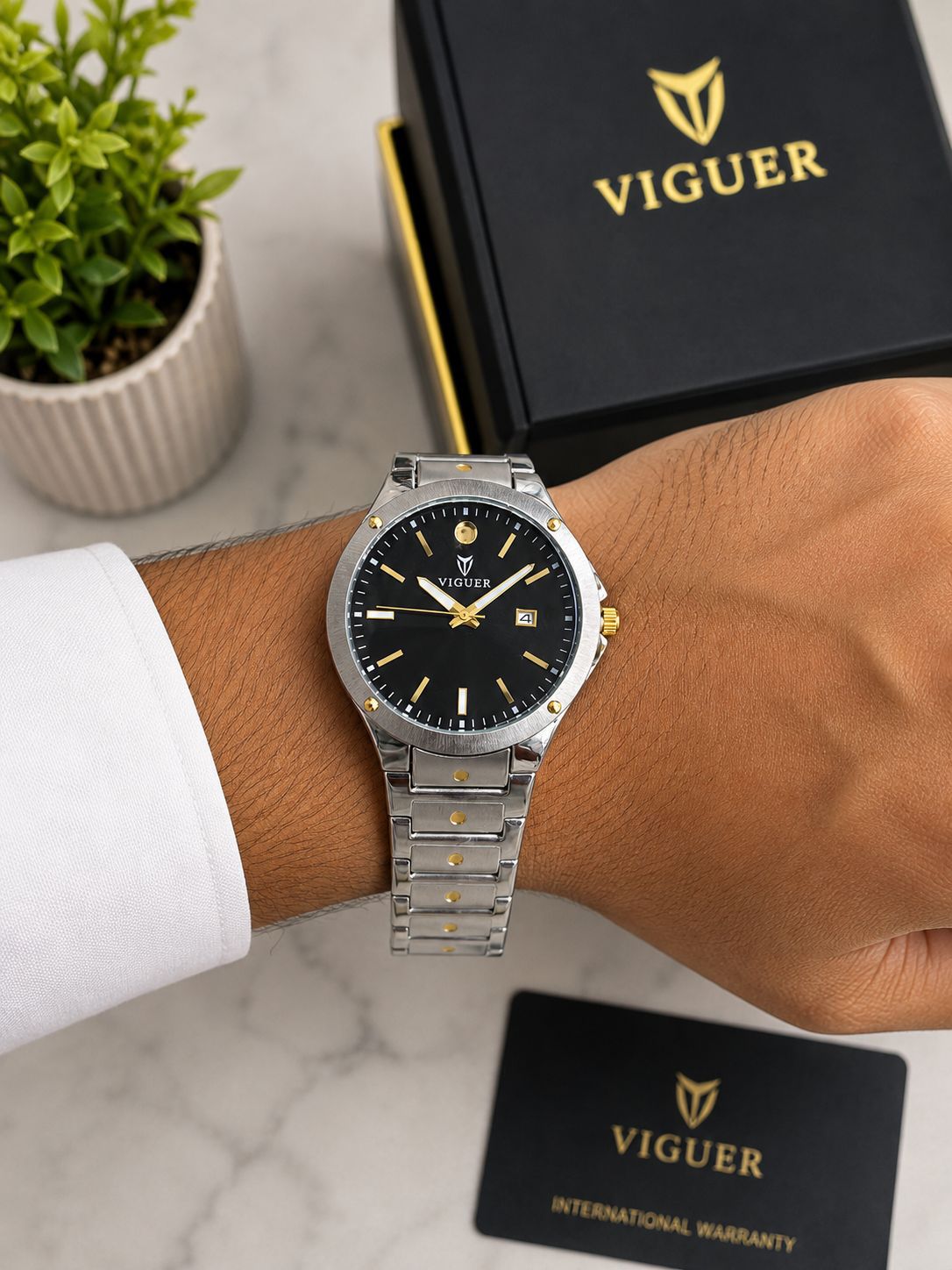 VIGUER 1936M Luxury Men's Watch – Stainless Steel Bracelet, Date Display, 5 Colors | Original with 1 Year Warranty