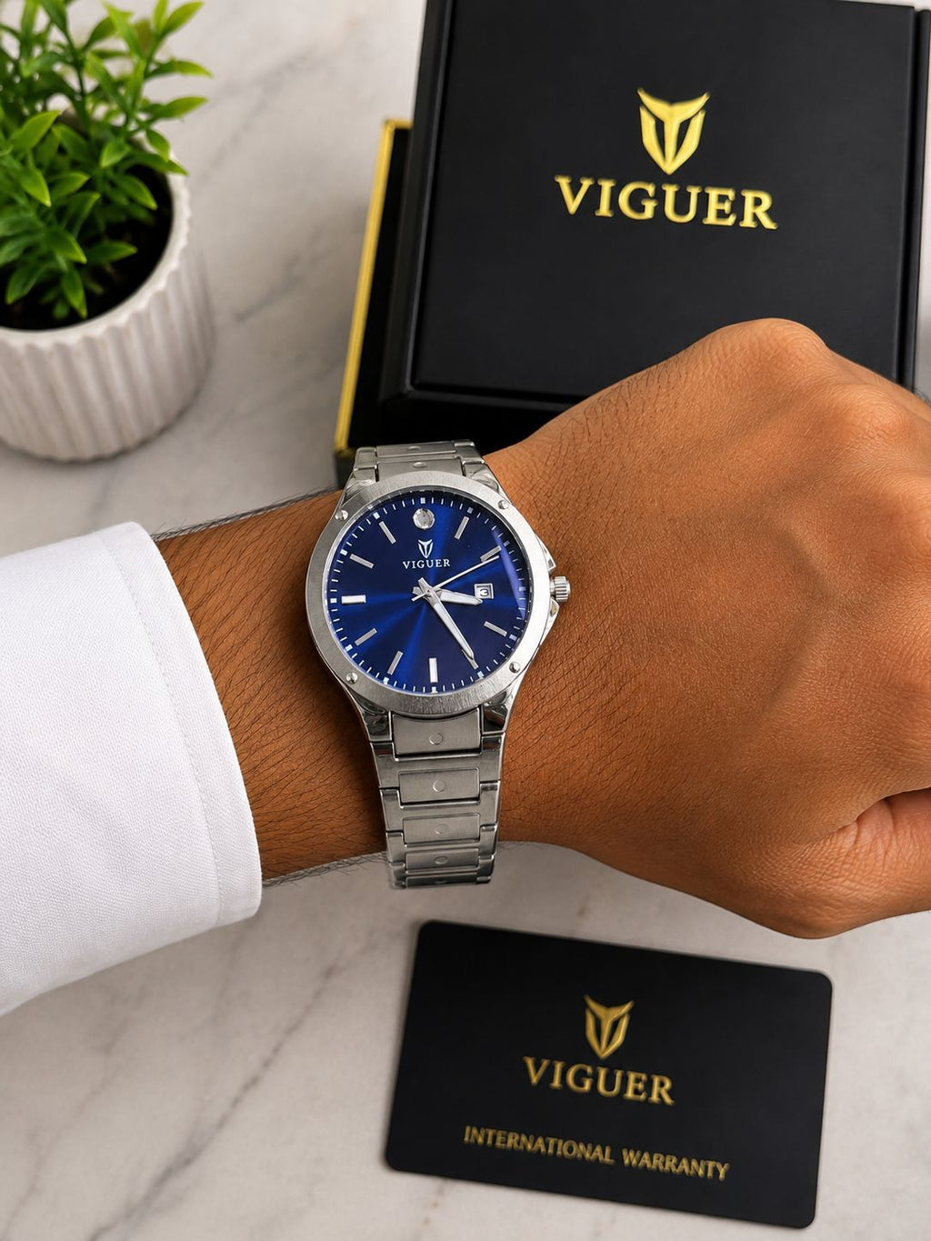 VIGUER 1936M Luxury Men's Watch – Stainless Steel Bracelet, Date Display, 5 Colors | Original with 1 Year Warranty