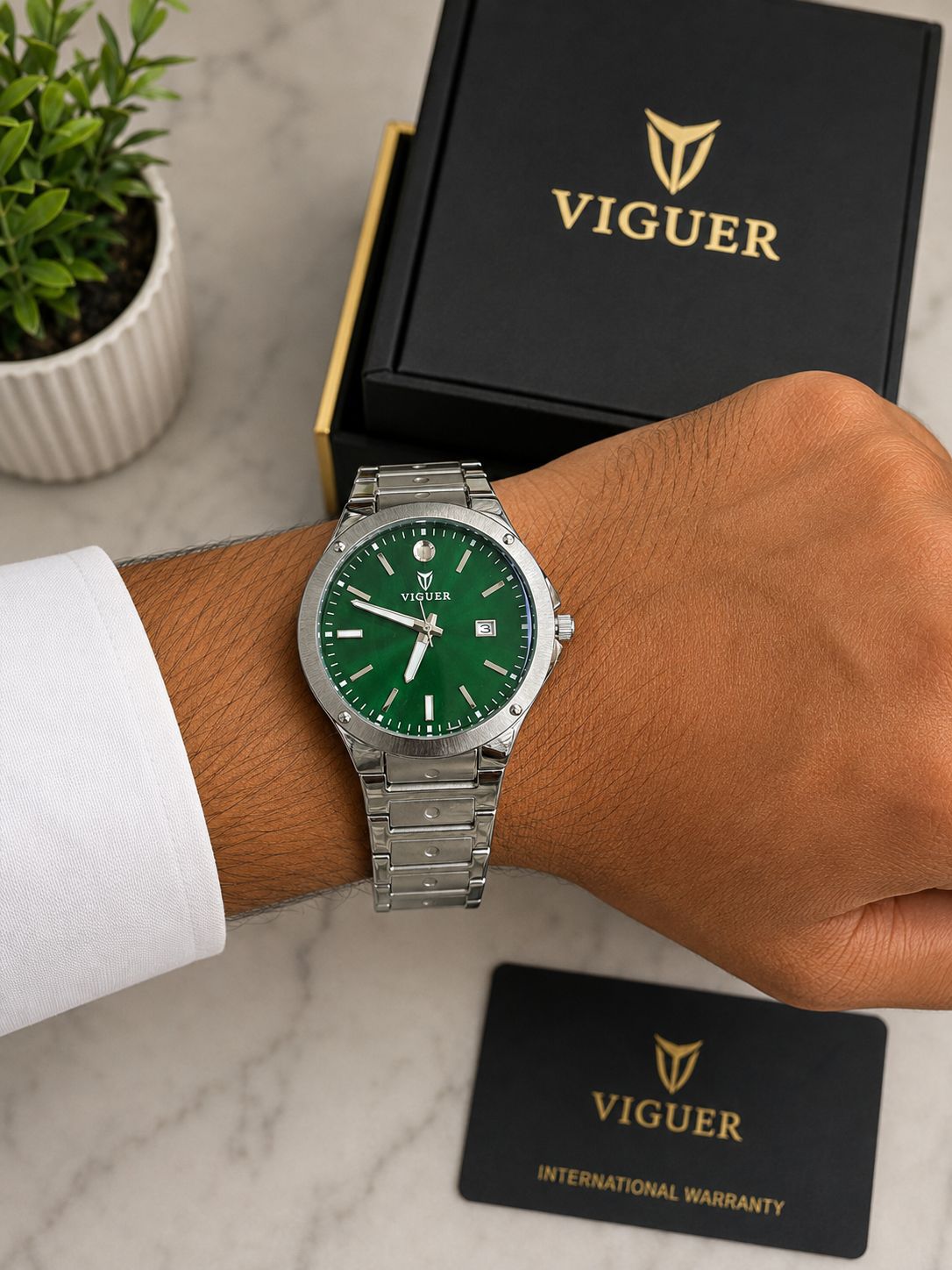 VIGUER 1936M Luxury Men's Watch – Stainless Steel Bracelet, Date Display, 5 Colors | Original with 1 Year Warranty