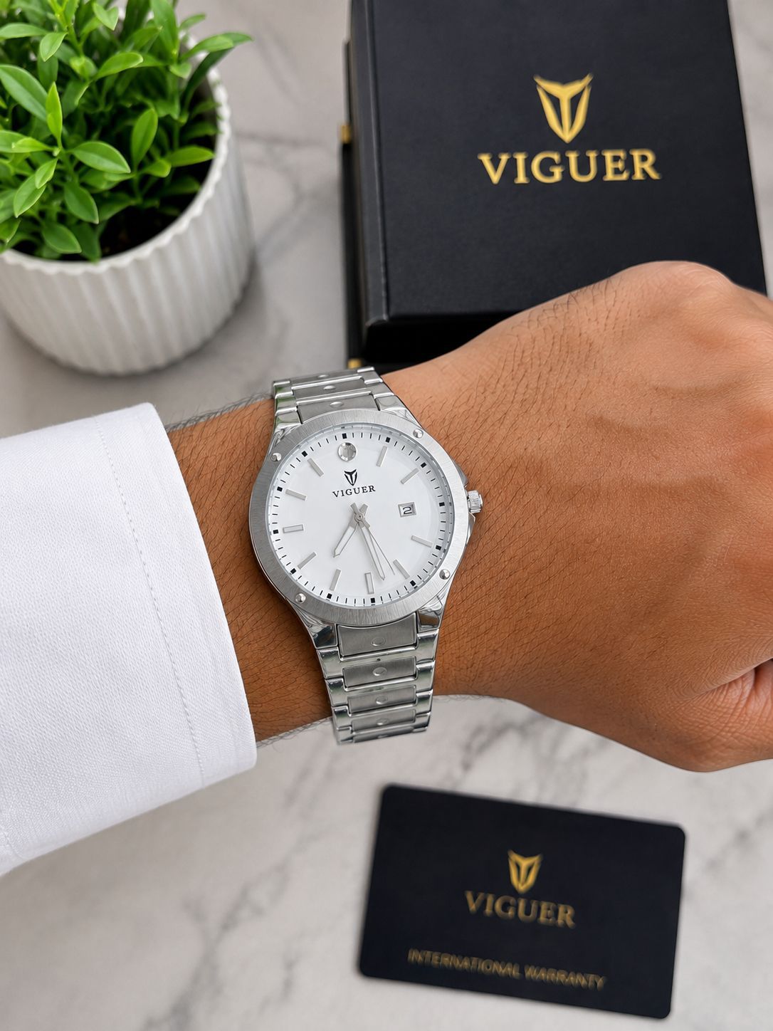 VIGUER 1936M Luxury Men's Watch – Stainless Steel Bracelet, Date Display, 5 Colors | Original with 1 Year Warranty