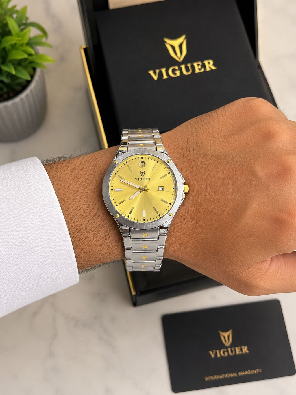 VIGUER 1936M Luxury Men's Watch – Stainless Steel Bracelet, Date Display, 5 Colors | Original with 1 Year Warranty