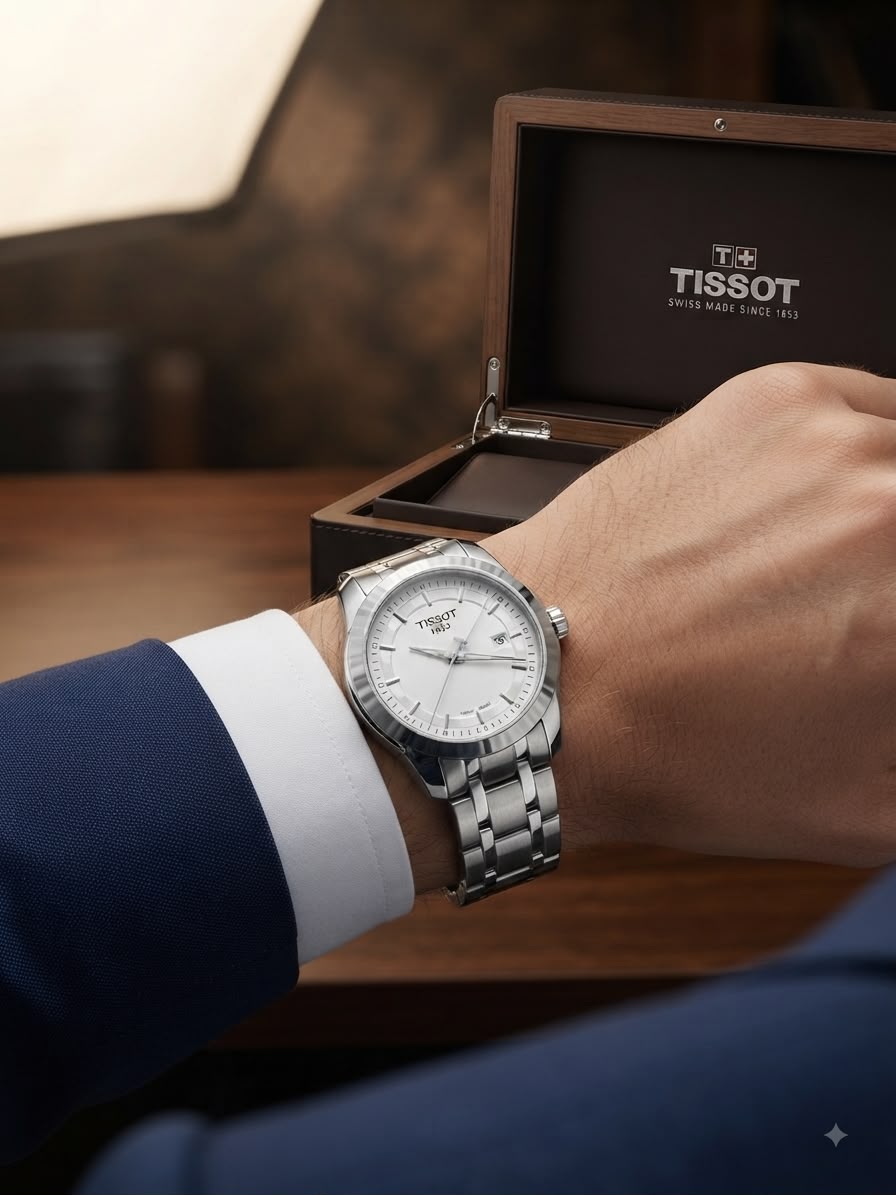 TISSOT Style Men's Battery Watch – Stainless Steel Bracelet Date Display 6 Colors