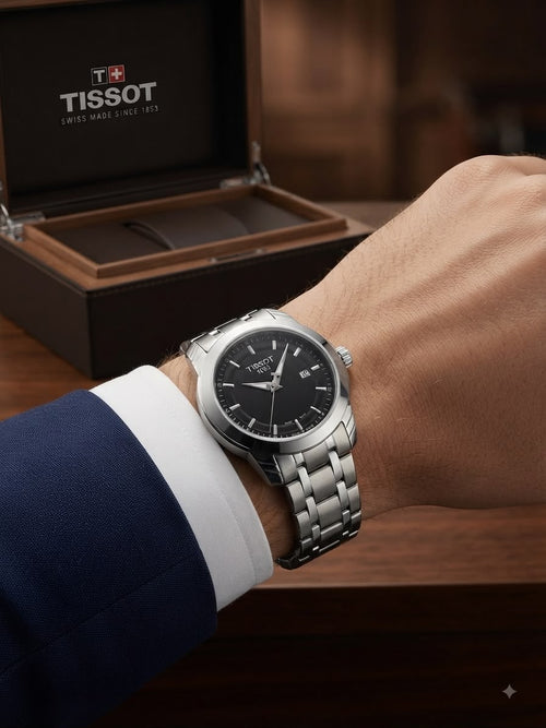 TISSOT Style Men's Battery Watch – Stainless Steel Bracelet Date Display 6 Colors