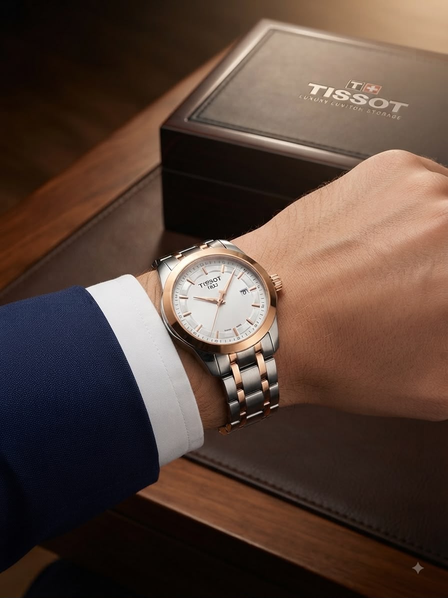 TISSOT Style Men's Battery Watch – Stainless Steel Bracelet Date Display 6 Colors